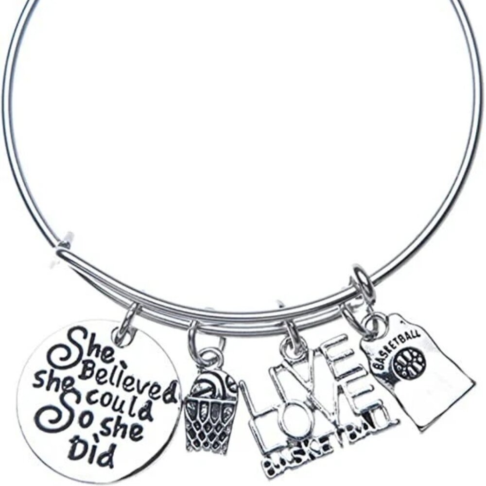 Motivational Basketball Charm Bangle Bracelet